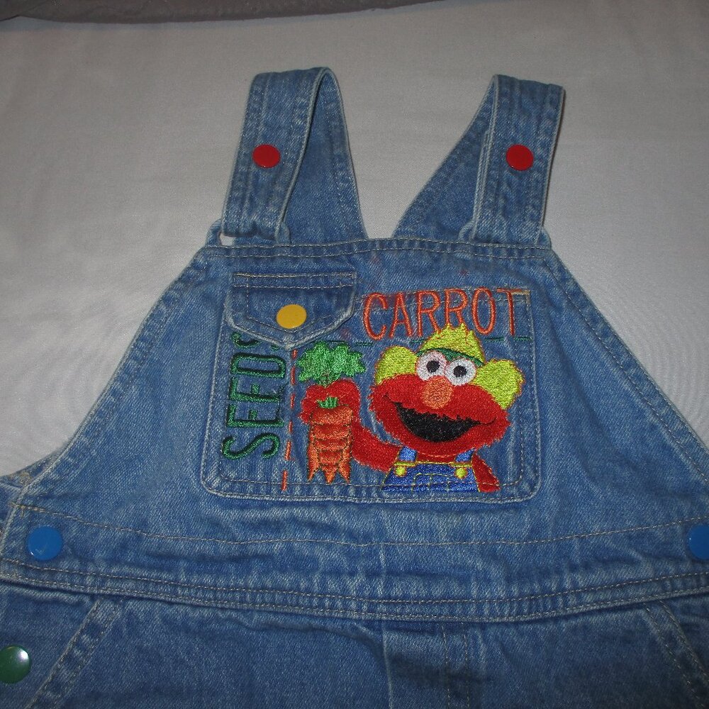2 pair Y2K Sesame Street ELMO Denim Overalls Sz 4T - Picture 11 of 15